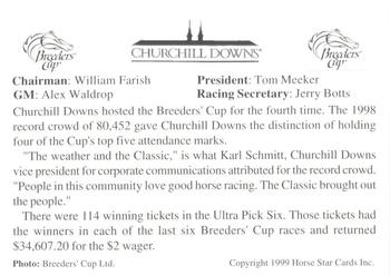 1999 Horse Star Breeders' Cup 1998 #NNO Churchill Downs Back